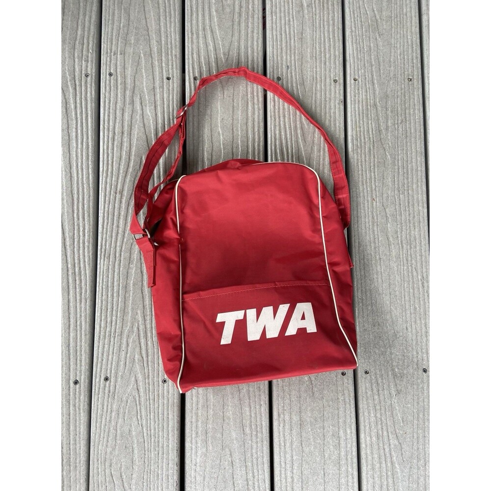 Vintage TWA Airline Flight Bag Red White Carry On Shoulder Bag Made USA